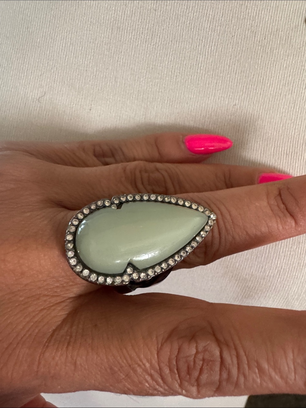 Teardrop Statement Ring with Pale Green Stone
